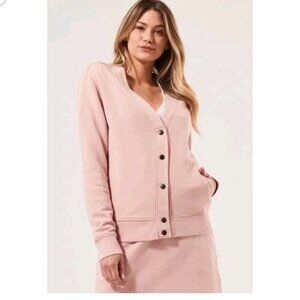 Pact Women’s Large Snap Button Pink Cardigan Sweater Organic Cotton